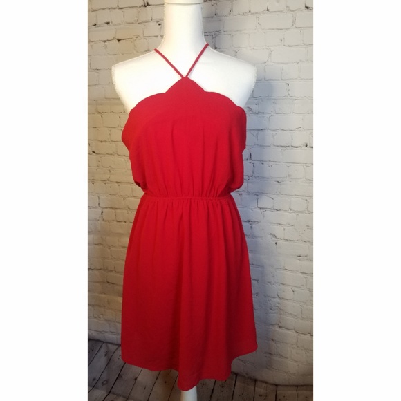 Monteau Red Scalloped edge dress L - Picture 1 of 3